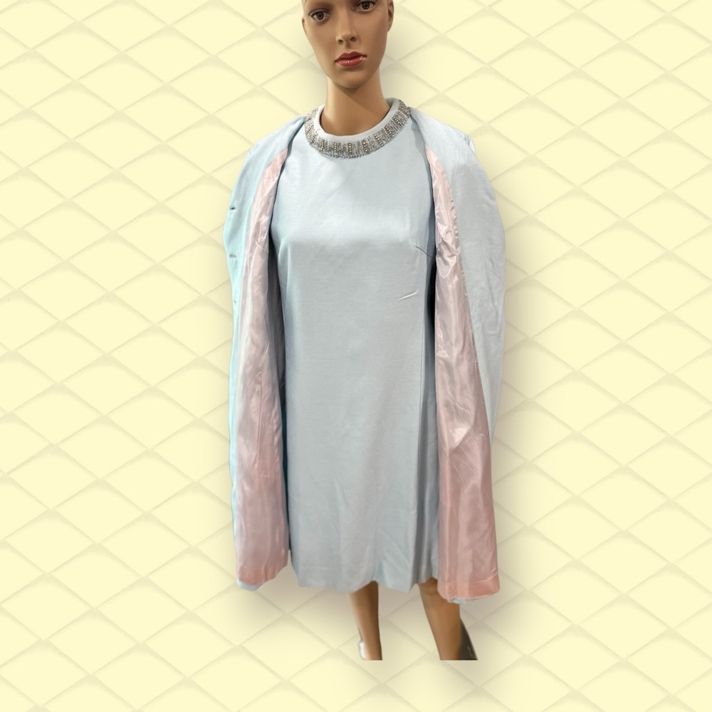Vintage 1960’s Jackie O.  RH Stearns Silver Blue 2-pc dress & coat